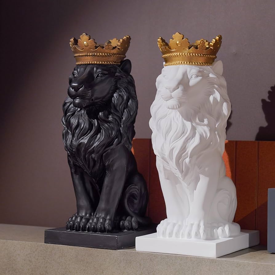★大幅値下げ★【豪華】ゴールドライオン彫刻付き円柱スタンド Bookshelf Decor Lion King Statue With Gold Crown, 10